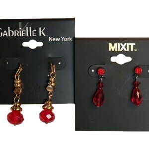 Set of Red Crystal Dangling Earrings
